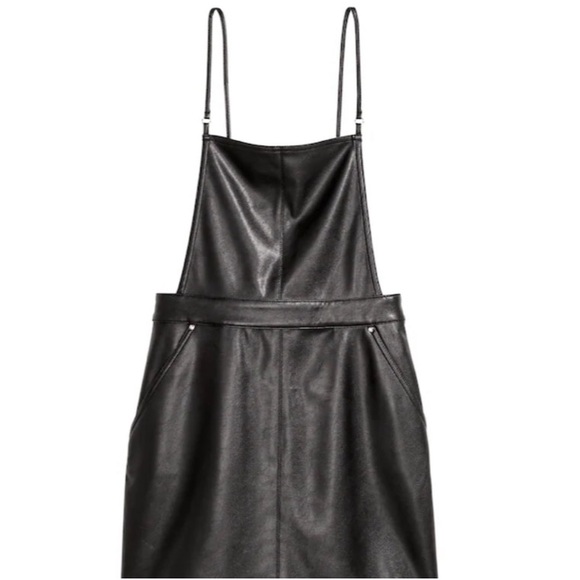 H&M Overalls Black Vegan Leather Short Bib Overall Dress Size 2 - Picture 2 of 11
